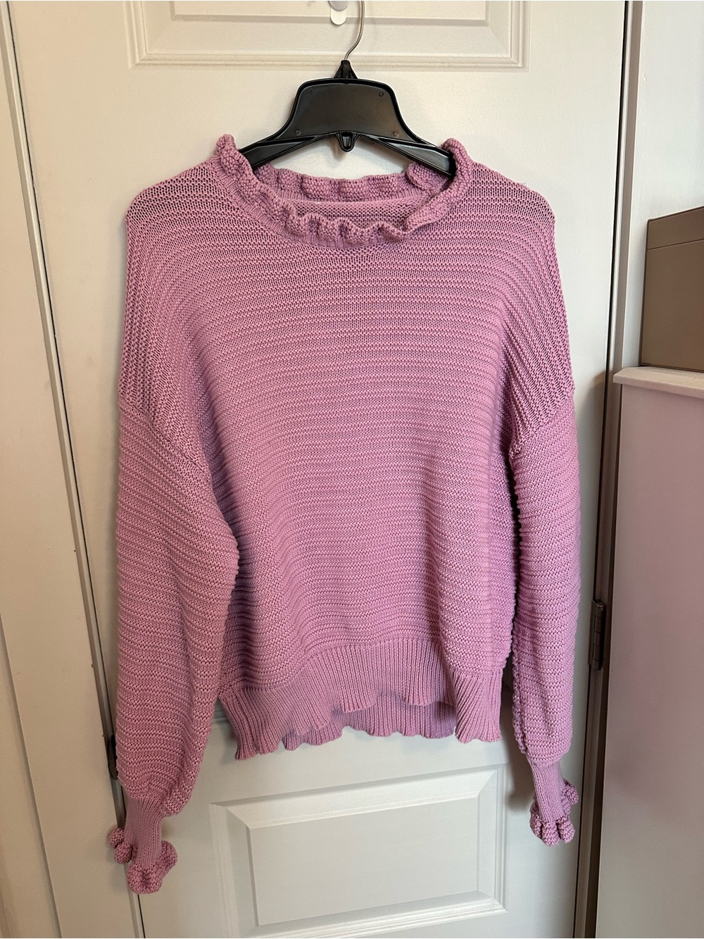 Ruffled Crewneck Knit Sweater in Lavender